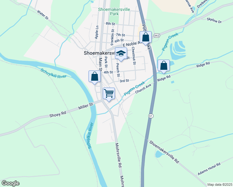 map of restaurants, bars, coffee shops, grocery stores, and more near 230 Franklin Street in Shoemakersville