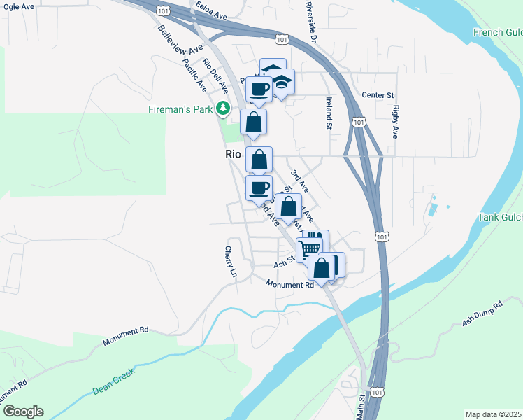 map of restaurants, bars, coffee shops, grocery stores, and more near 511-609 Wildwood Ave in Rio Dell