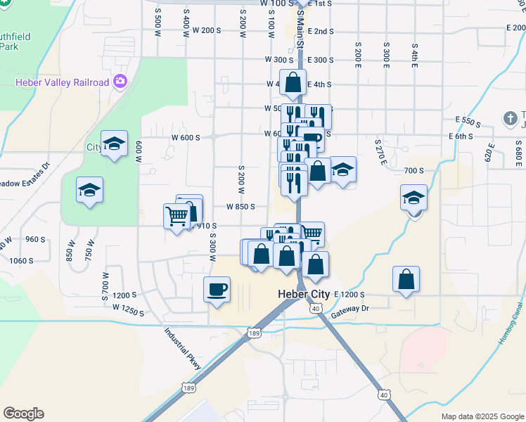 map of restaurants, bars, coffee shops, grocery stores, and more near 845 South 100 West in Heber City