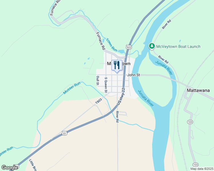 map of restaurants, bars, coffee shops, grocery stores, and more near 9 Criswell Street in McVeytown