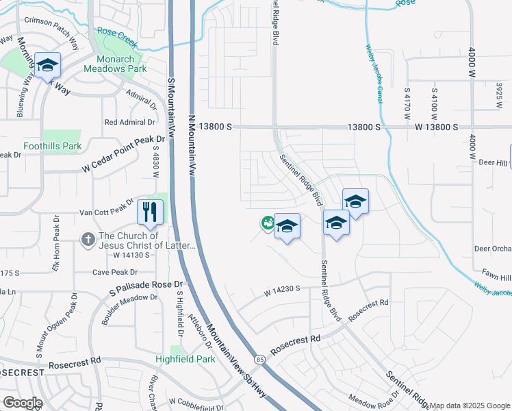 map of restaurants, bars, coffee shops, grocery stores, and more near 4567 West Watchmen Way in Herriman
