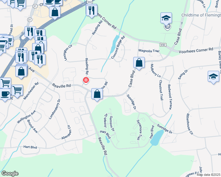 map of restaurants, bars, coffee shops, grocery stores, and more near 15 Krenkel Court in Flemington