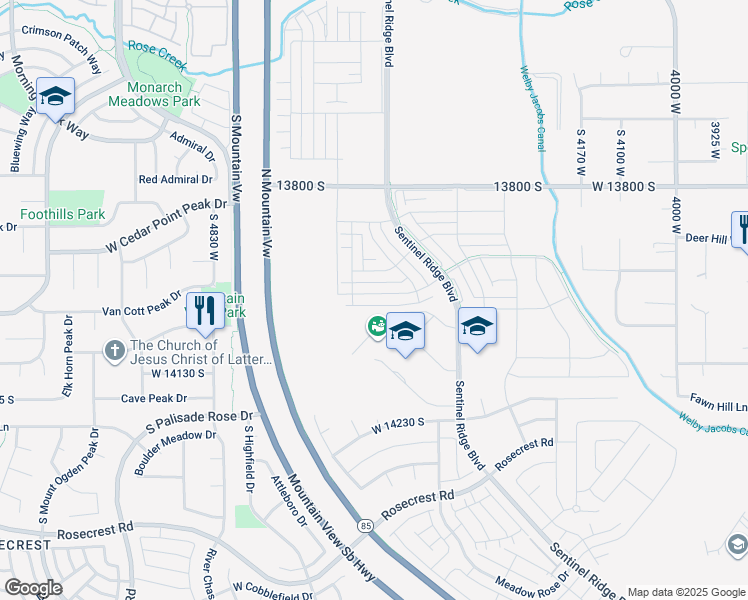 map of restaurants, bars, coffee shops, grocery stores, and more near 4701 West 13400 South in Riverton