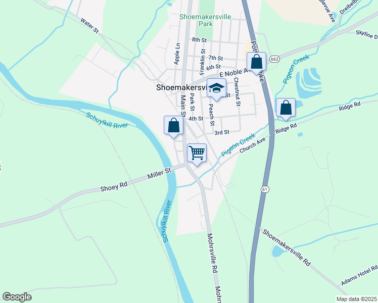 map of restaurants, bars, coffee shops, grocery stores, and more near 254 Canal Street in Shoemakersville