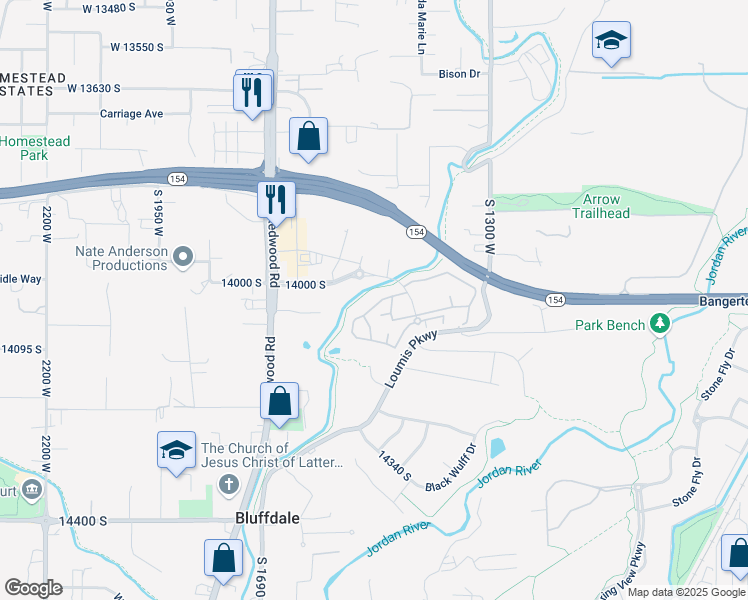 map of restaurants, bars, coffee shops, grocery stores, and more near 1512 Cabernet Drive in Riverton