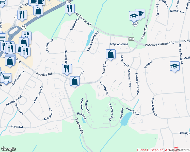 map of restaurants, bars, coffee shops, grocery stores, and more near 147 Locust Court in Flemington