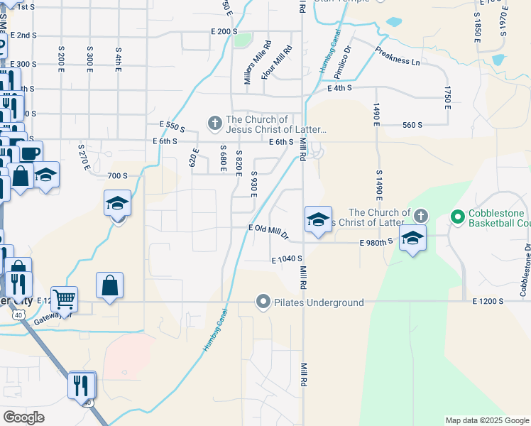 map of restaurants, bars, coffee shops, grocery stores, and more near 878 South 1050 East in Heber City