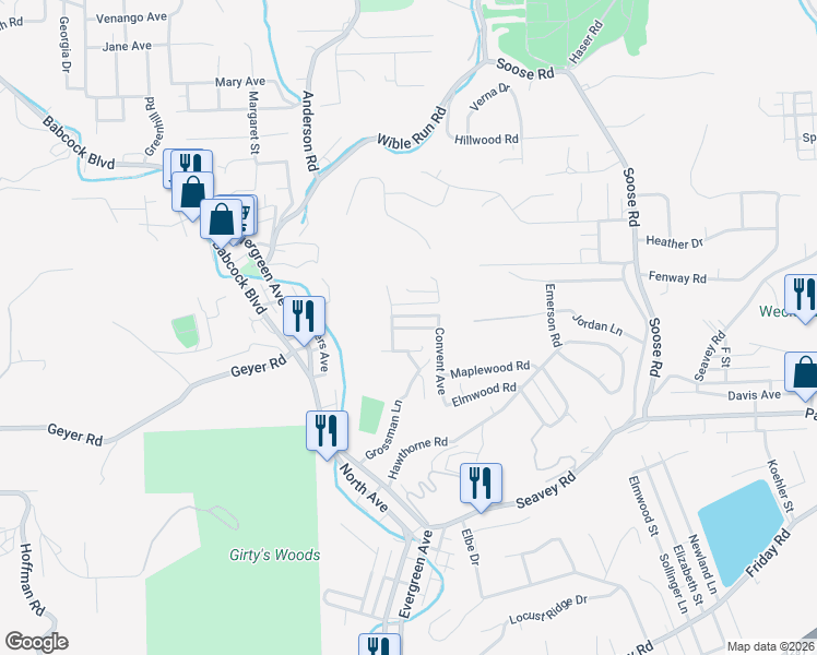 map of restaurants, bars, coffee shops, grocery stores, and more near 53 Locust Avenue in Pittsburgh