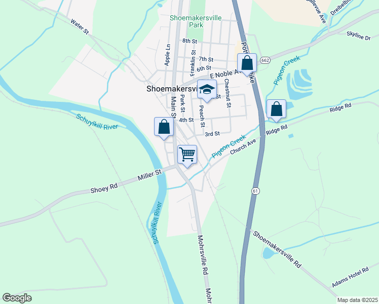 map of restaurants, bars, coffee shops, grocery stores, and more near 254 Canal Street in Shoemakersville