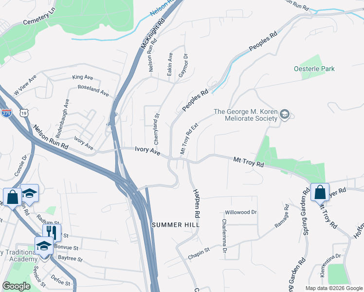 map of restaurants, bars, coffee shops, grocery stores, and more near 4617 Troy Hill Road in Pittsburgh