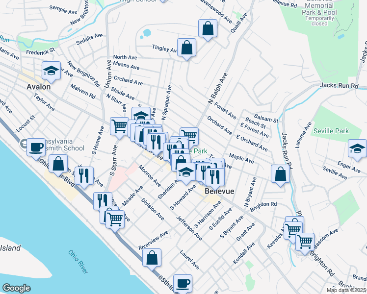 map of restaurants, bars, coffee shops, grocery stores, and more near 51 North Balph Avenue in Pittsburgh