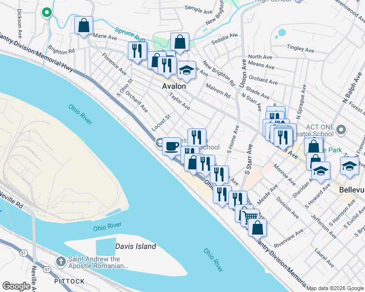 map of restaurants, bars, coffee shops, grocery stores, and more near 829 Orchard Avenue in Avalon