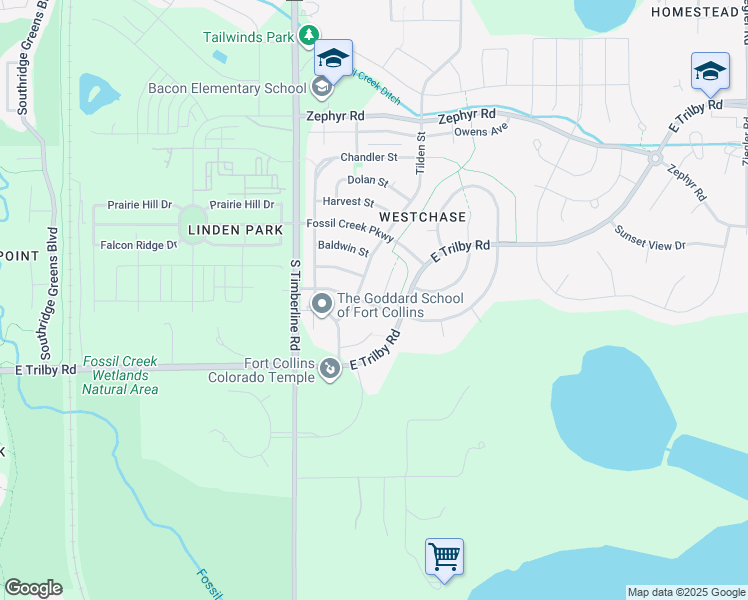 map of restaurants, bars, coffee shops, grocery stores, and more near 6445 Garrison Court in Fort Collins