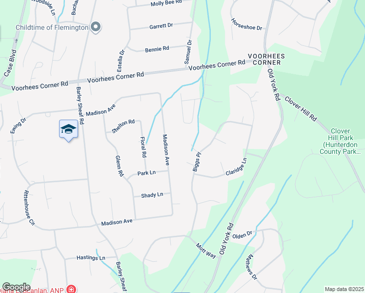 map of restaurants, bars, coffee shops, grocery stores, and more near 3 Waterford Court in Flemington