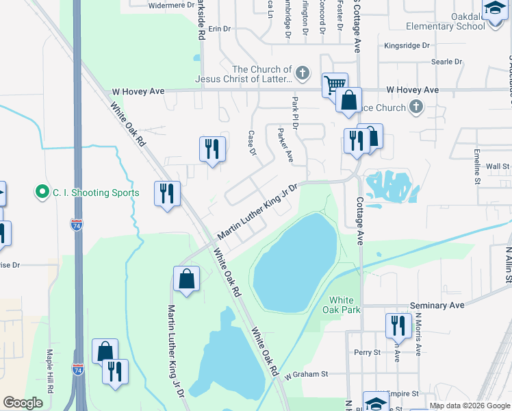 map of restaurants, bars, coffee shops, grocery stores, and more near 1528 Martin Luther King Junior Drive in Bloomington