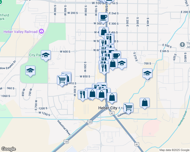 map of restaurants, bars, coffee shops, grocery stores, and more near 845 South 100 West in Heber City