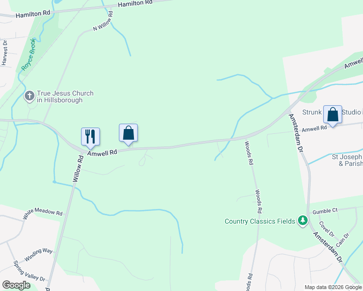 map of restaurants, bars, coffee shops, grocery stores, and more near 248 County Road 514 in Hillsborough Township