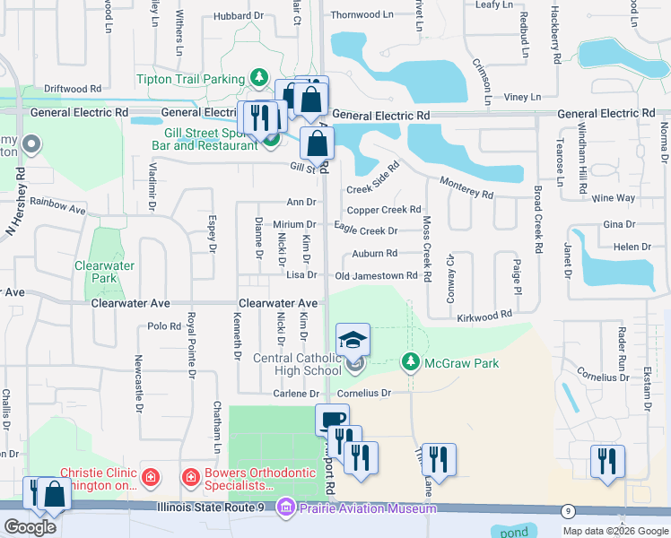 map of restaurants, bars, coffee shops, grocery stores, and more near 3106 Old Jamestown Road in Bloomington