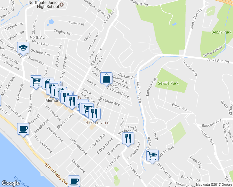 map of restaurants, bars, coffee shops, grocery stores, and more near 24 East Orchard Avenue in Pittsburgh