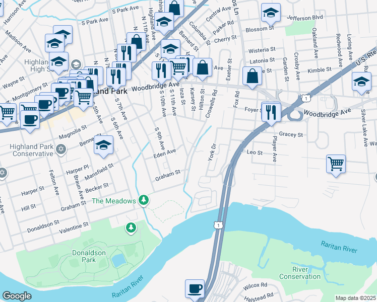 map of restaurants, bars, coffee shops, grocery stores, and more near 324 South 11th Avenue in Highland Park