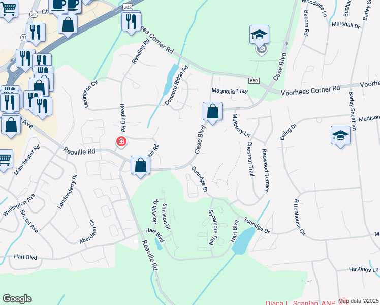 map of restaurants, bars, coffee shops, grocery stores, and more near 147 Locust Court in Flemington