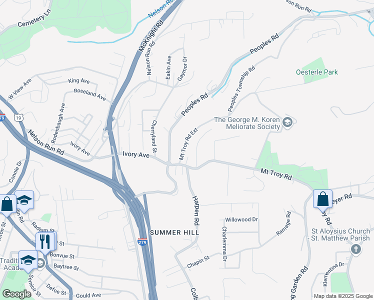 map of restaurants, bars, coffee shops, grocery stores, and more near 4617 Troy Hill Road in Pittsburgh