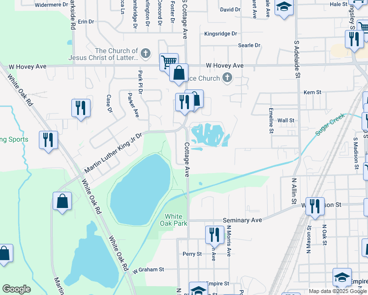 map of restaurants, bars, coffee shops, grocery stores, and more near 37 Parkshores Drive in Bloomington