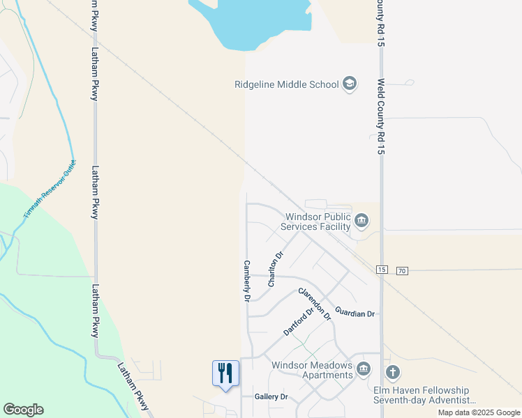map of restaurants, bars, coffee shops, grocery stores, and more near 1675 Highfield Drive in Windsor