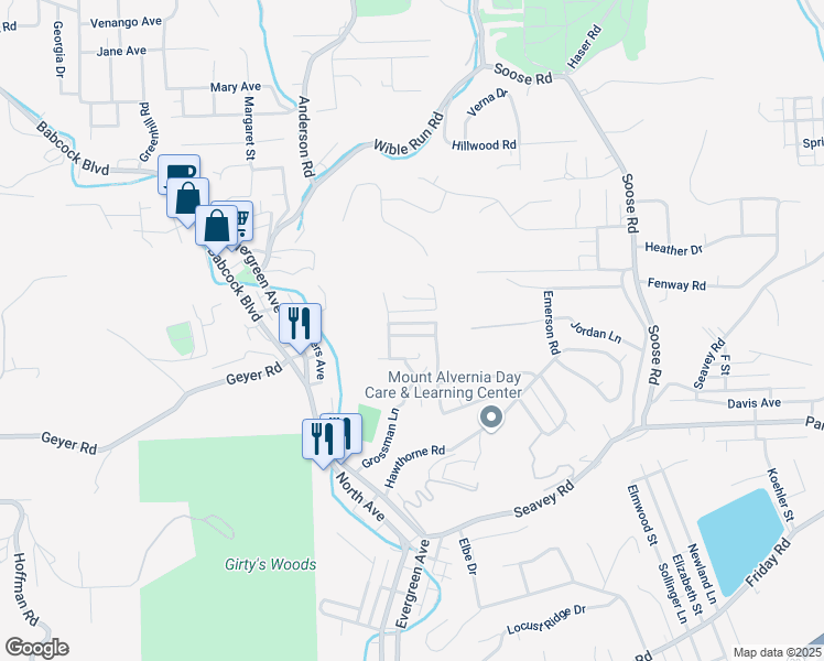 map of restaurants, bars, coffee shops, grocery stores, and more near 43 Locust Avenue in Pittsburgh