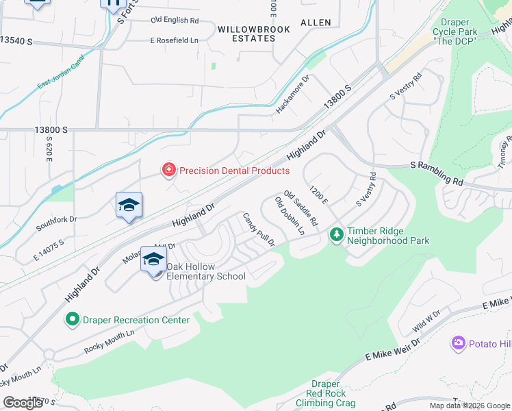 map of restaurants, bars, coffee shops, grocery stores, and more near 14008 New Saddle Road in Draper