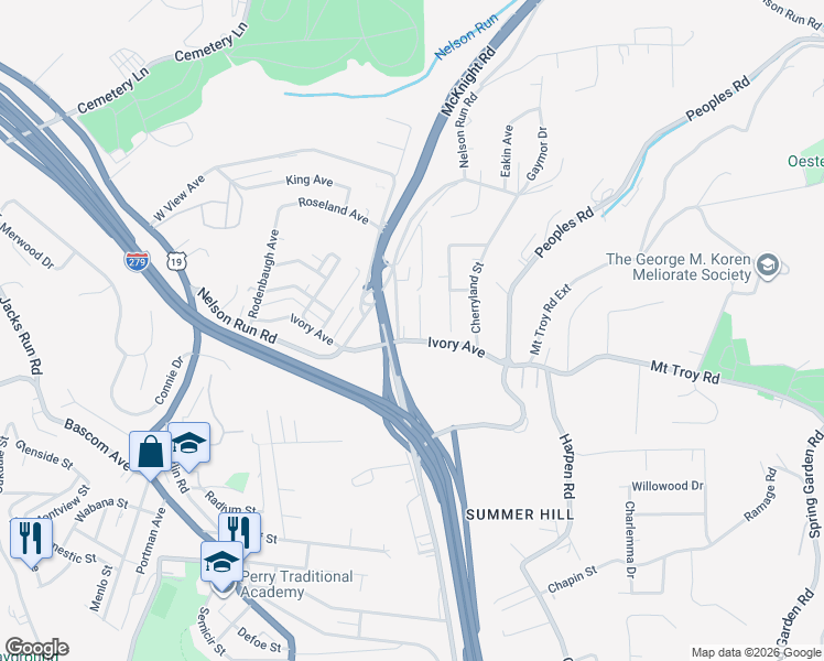 map of restaurants, bars, coffee shops, grocery stores, and more near 311 Ivory Avenue in Pittsburgh