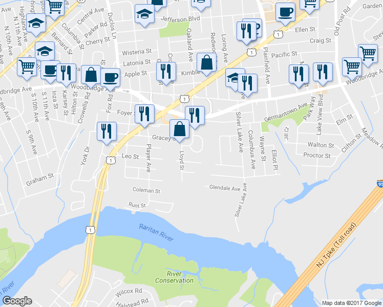 map of restaurants, bars, coffee shops, grocery stores, and more near 23 Nancy Circle in Edison