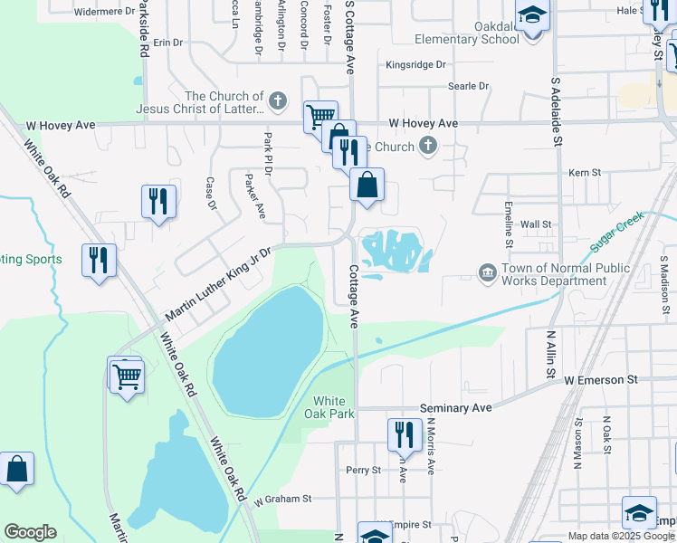 map of restaurants, bars, coffee shops, grocery stores, and more near 37 Parkshores Drive in Bloomington