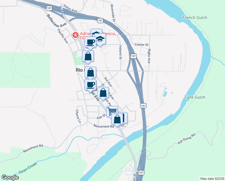 map of restaurants, bars, coffee shops, grocery stores, and more near 401 3rd Avenue in Rio Dell