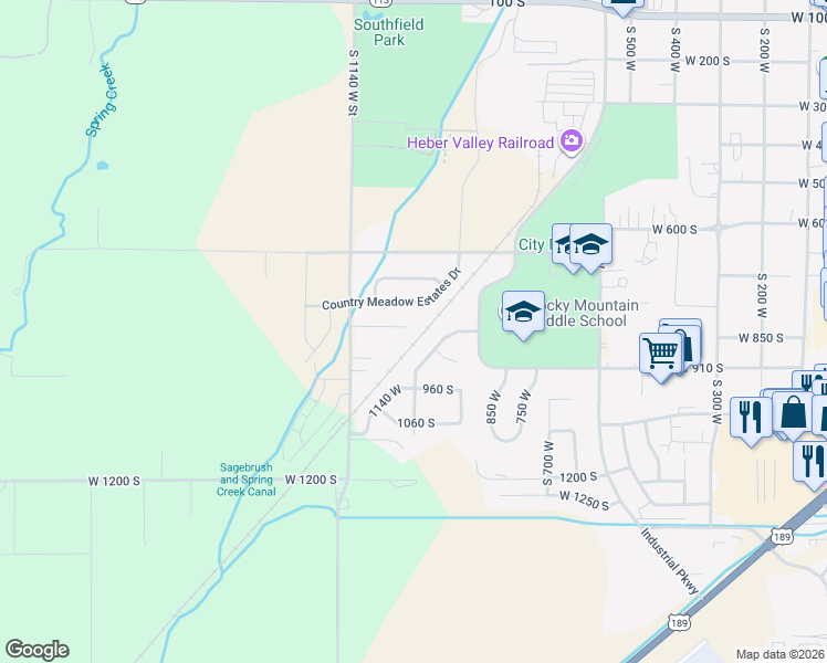 map of restaurants, bars, coffee shops, grocery stores, and more near 1023 825 South in Heber City