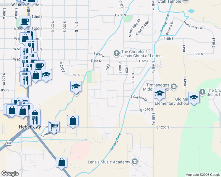 map of restaurants, bars, coffee shops, grocery stores, and more near 669 East 840 South in Heber City