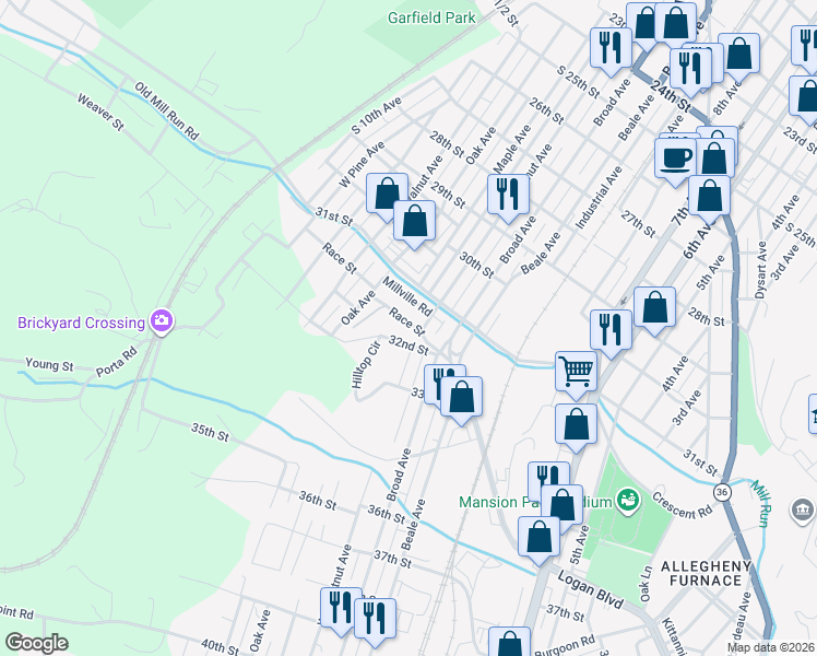 map of restaurants, bars, coffee shops, grocery stores, and more near 885 Race Street in Altoona