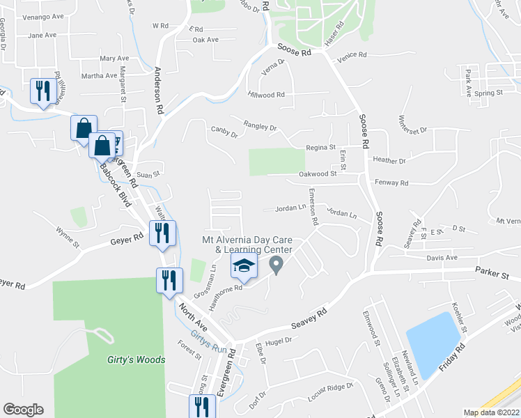 map of restaurants, bars, coffee shops, grocery stores, and more near 31 Jordan Lane in Pittsburgh