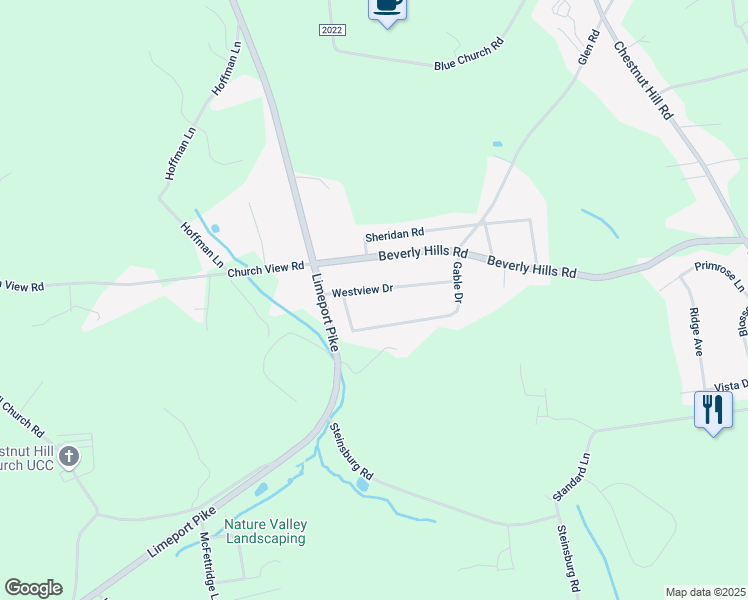 map of restaurants, bars, coffee shops, grocery stores, and more near 1620 Westview Drive in Coopersburg