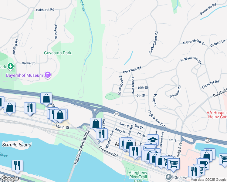 map of restaurants, bars, coffee shops, grocery stores, and more near 37 Oakhurst Circle in Aspinwall