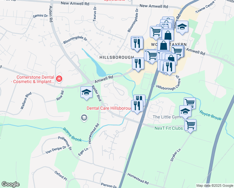 map of restaurants, bars, coffee shops, grocery stores, and more near 10 Manor Drive in Somerset County