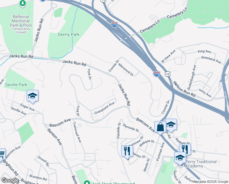 map of restaurants, bars, coffee shops, grocery stores, and more near 434 Katherine Street in Pittsburgh