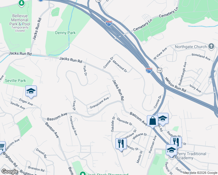 map of restaurants, bars, coffee shops, grocery stores, and more near 434 Katherine Street in Pittsburgh