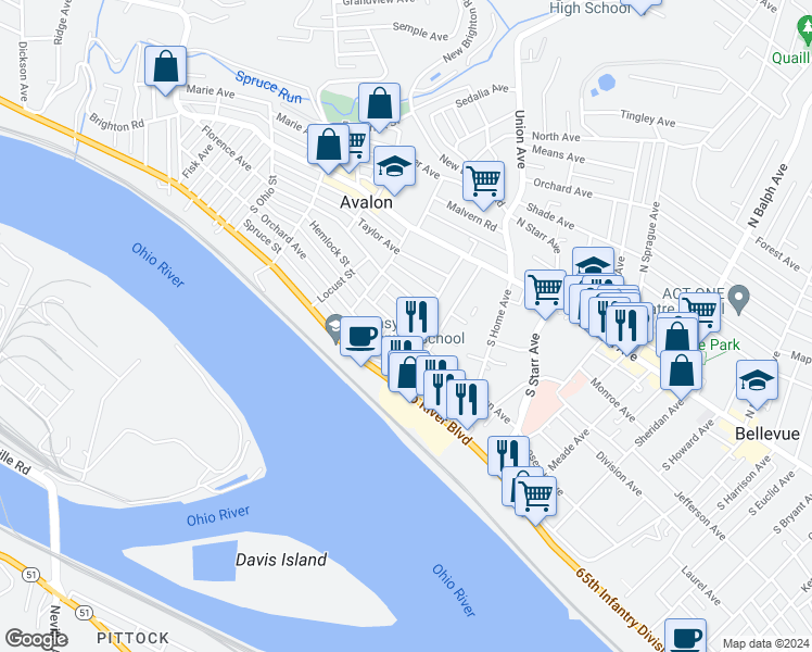 map of restaurants, bars, coffee shops, grocery stores, and more near 903 Jackman Avenue in Pittsburgh