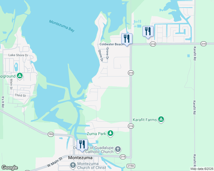map of restaurants, bars, coffee shops, grocery stores, and more near 6649 Bruce Road in Celina