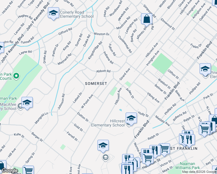 map of restaurants, bars, coffee shops, grocery stores, and more near 237 Lenox Place in Franklin Township