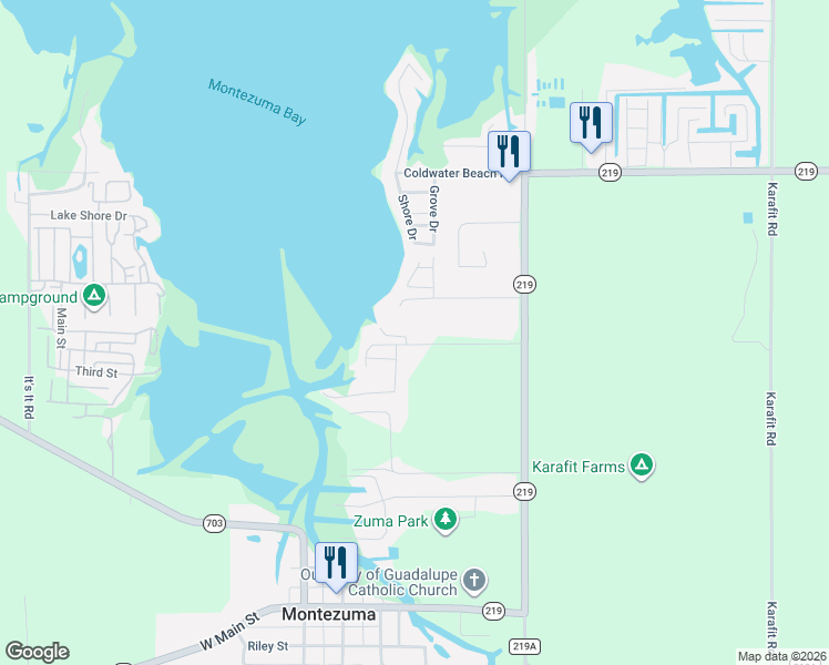 map of restaurants, bars, coffee shops, grocery stores, and more near 6649 Bruce Road in Celina