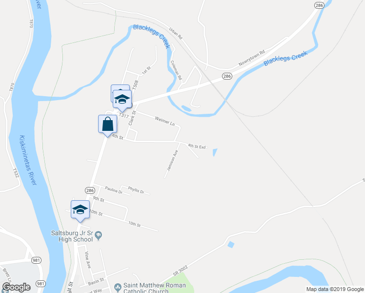 map of restaurants, bars, coffee shops, grocery stores, and more near 403 Jamison Avenue in Saltsburg