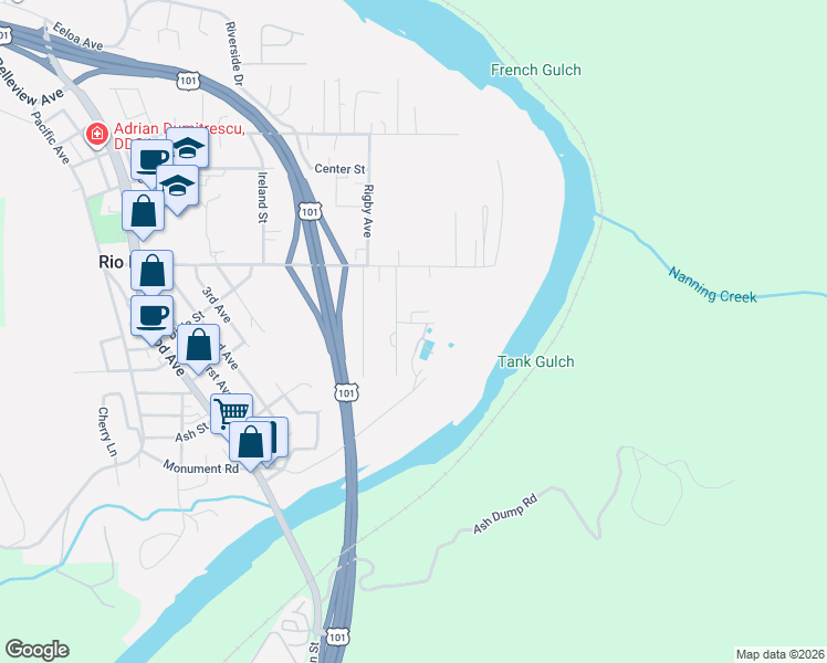 map of restaurants, bars, coffee shops, grocery stores, and more near 540 Edwards Drive in Rio Dell