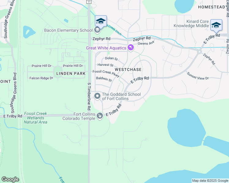 map of restaurants, bars, coffee shops, grocery stores, and more near 6445 Garrison Court in Fort Collins